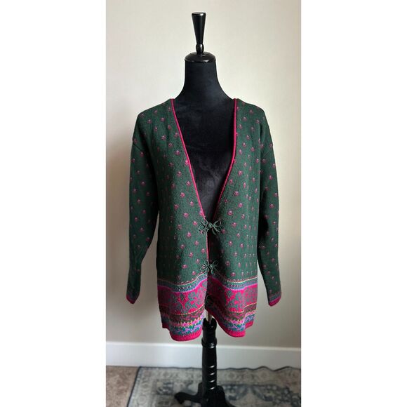 PENDLETON SOPHISTICATES Vintage Wool Green Pink Toggle Polka Dot Cardigan Size L - Picture 3 of 7